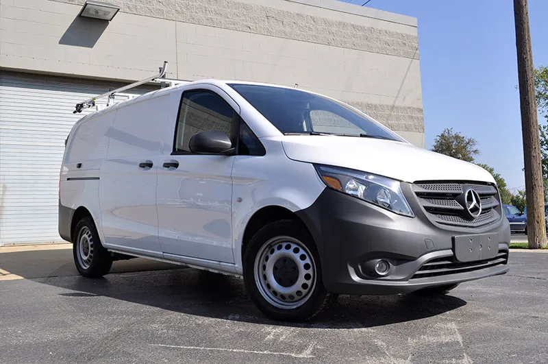 mercedes metris van upfitted with an Adrian Steel ladder rack